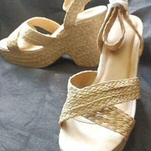Raffia Wedge Ankle Wrap heel